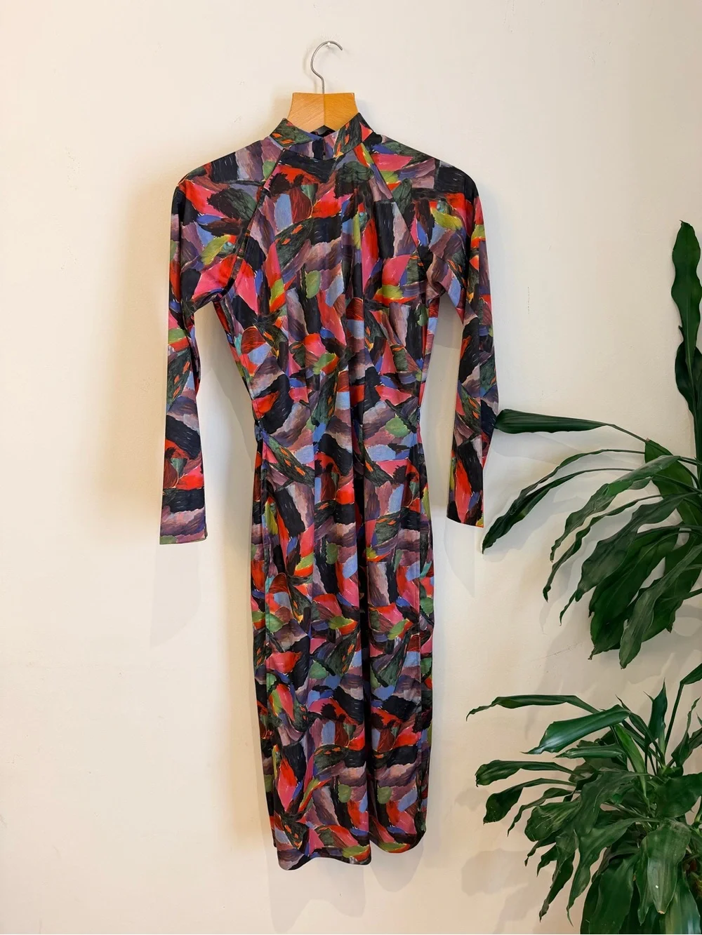 Vintage upper wrap Abstract Print Long Sleeve Midi Dress - Picture 3 of 3